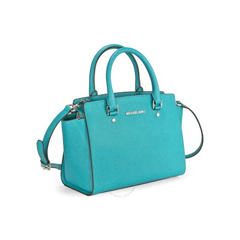 michael kors selma medium satchel tile blue|Michael Kors selma satchel.